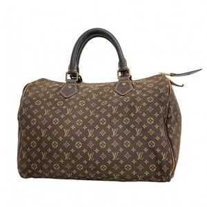Louis Vuitton Monogram Lin Speedy Handbag Ebene Brown